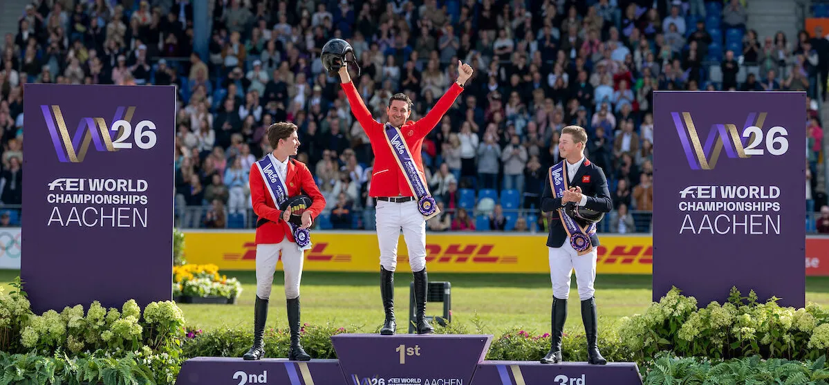 Individual Podium, Guerdat Steve, SUI, Spits Thibeau, BEL, Charles Harry, GBR
FEI World Championships Aachen 2026
© Hippo Foto Media - Dirk Caremans
23/08/2026